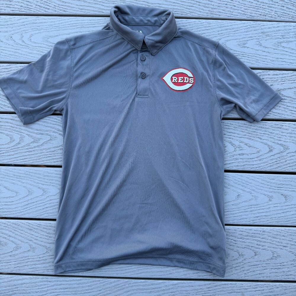 Cincinnati Reds Majestic Golf Polo Shirt  Men's Small Gray short Sleeve MLB
